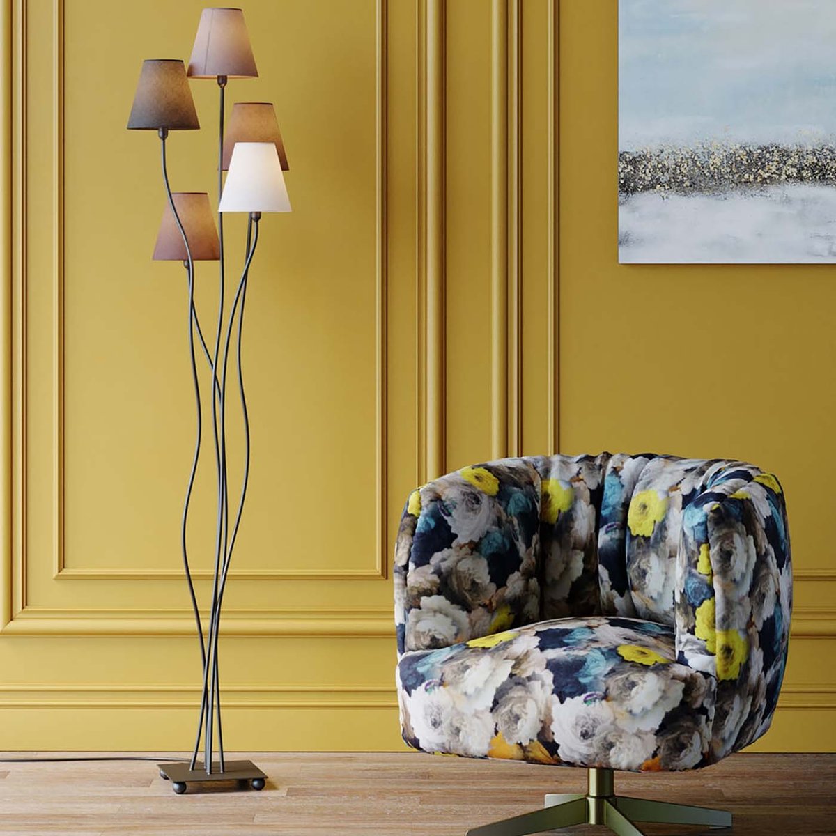 Lampadaire en acier et coton, FLEXIBLE marron, KARE DESIGN