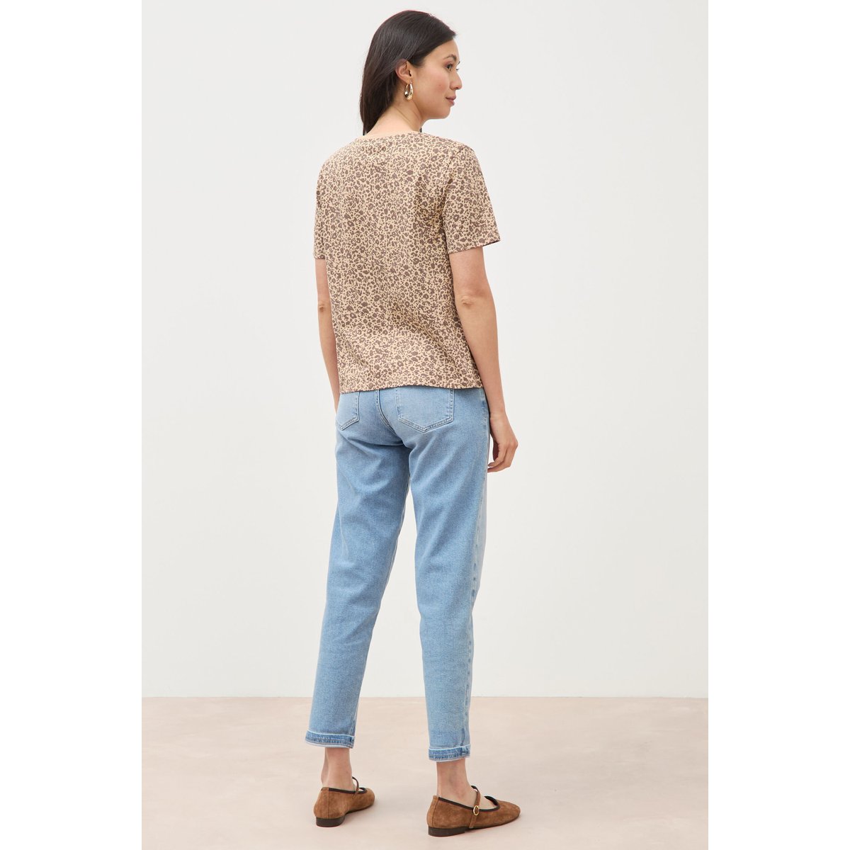 T-shirt droit col rond manches courtes sable, BONOBO
