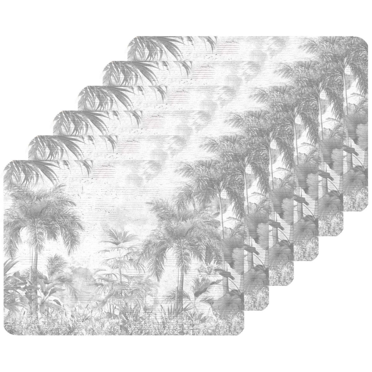 Lot de 6 sets de table motifs jungle SAGE gris, TOILINUX