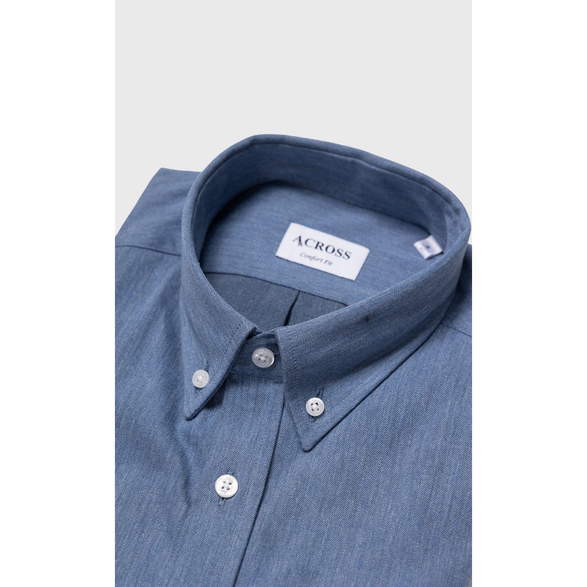 Chemise Confort fit unie effet denim bleu ciel, ACROSS