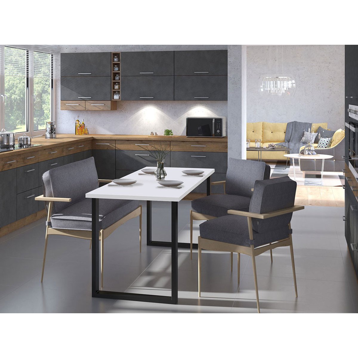Table à manger 185x67 cm - CARONAL blanc / noir, BEST MOBILIER