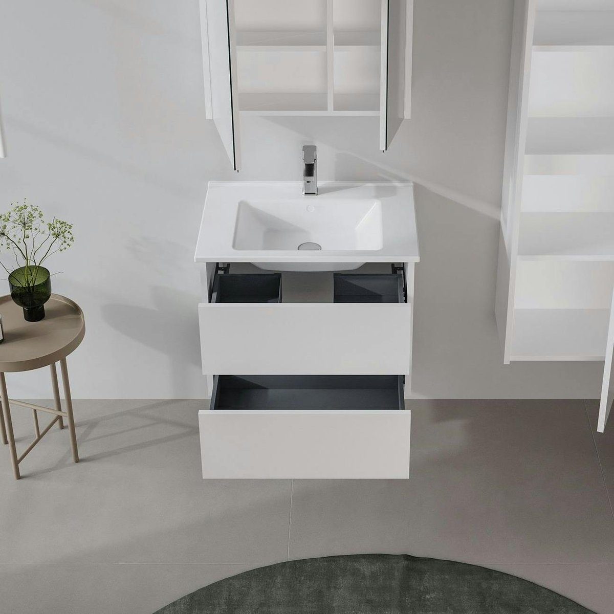 Meuble vasque suspendu 2 tiroirs 65 cm NAÏA blanc, PIER IMPORT