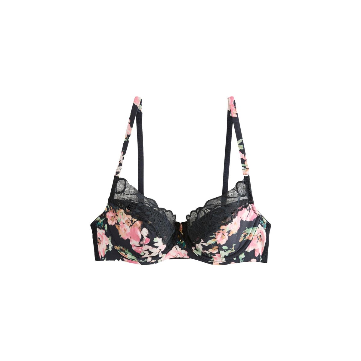 Soutien-gorge balconnet en dentelle à fleurs noir, NEXT