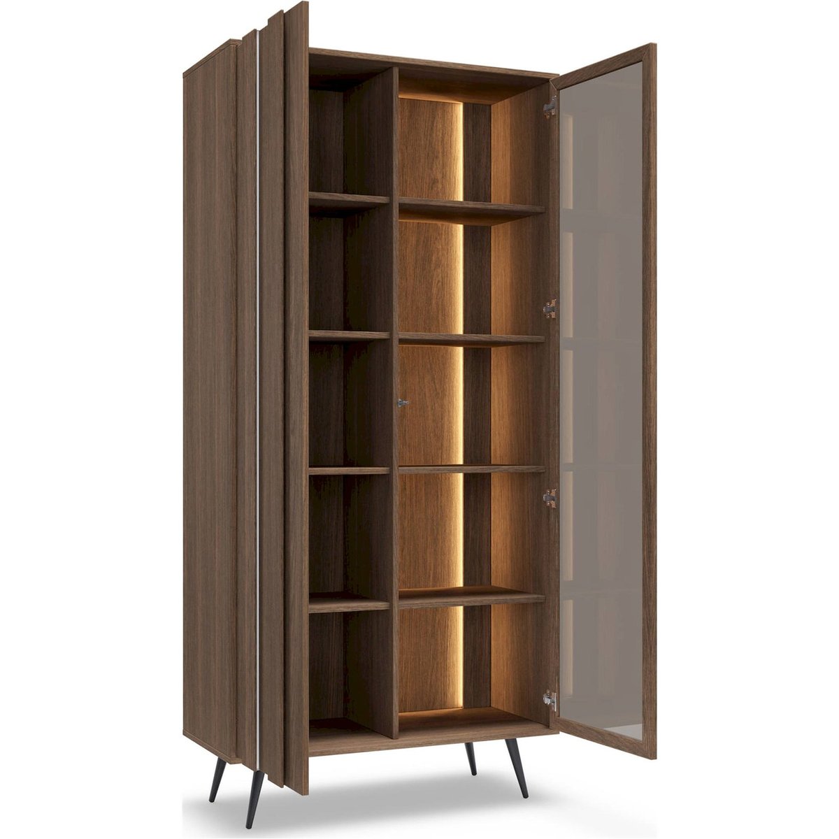 Vitrine 2 portes avec éclairage LED AMARO chêne dunin, RECOLLECTION
