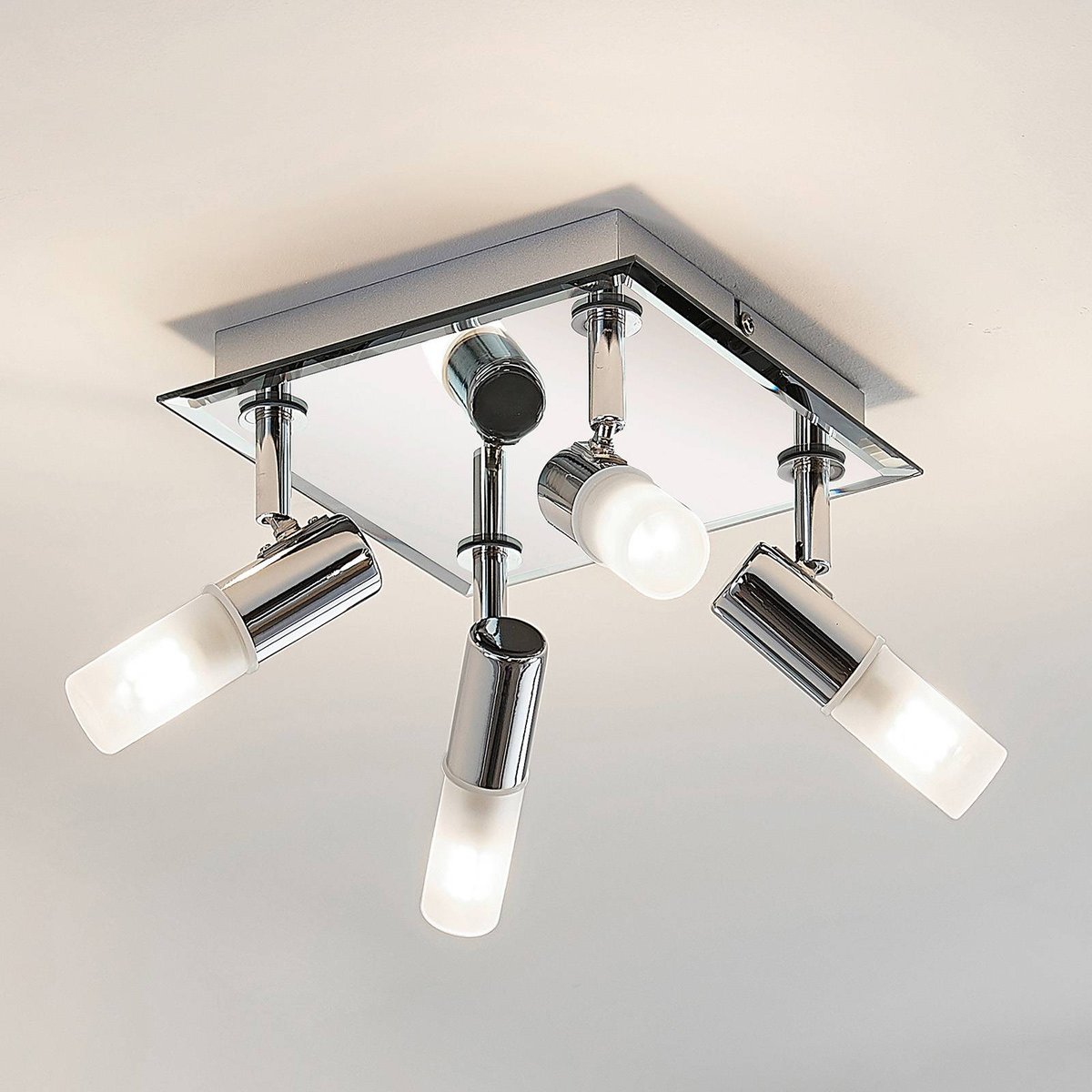 Plafonnier en métal moderne, Zela chrome, blanc, LINDBY