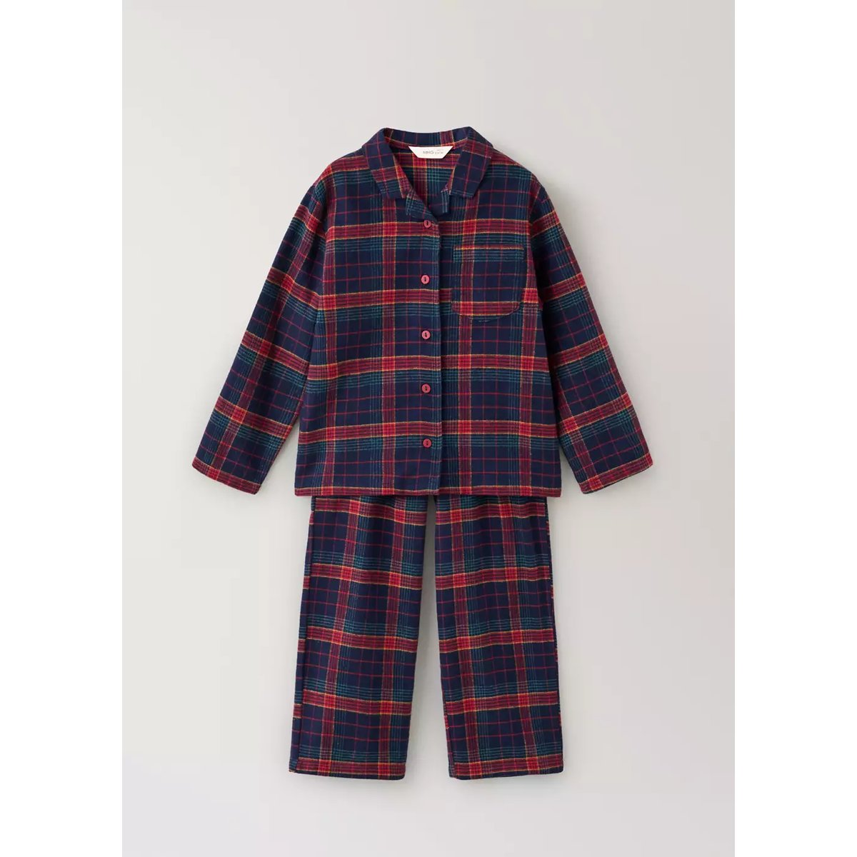 Pyjama complet en flanelle à carreaux bleu marine, MANGO BABY