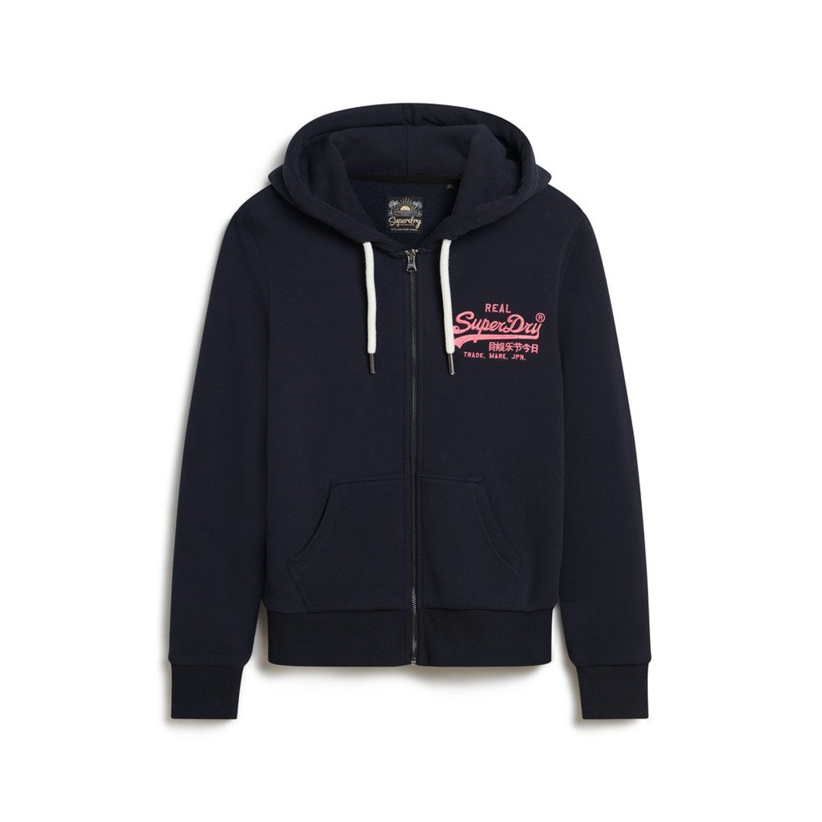 Sweat à capuche zippé à motif fluo bleu marine éclipse, SUPERDRY