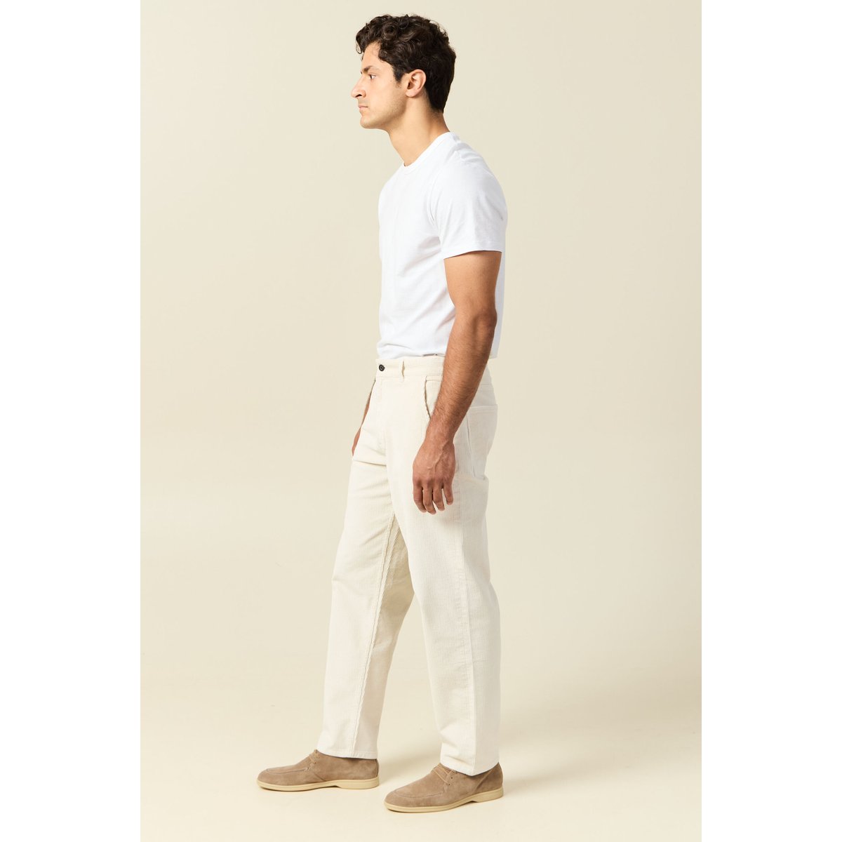 Pantalon droit en velours longueur 32 ecru, BONOBO