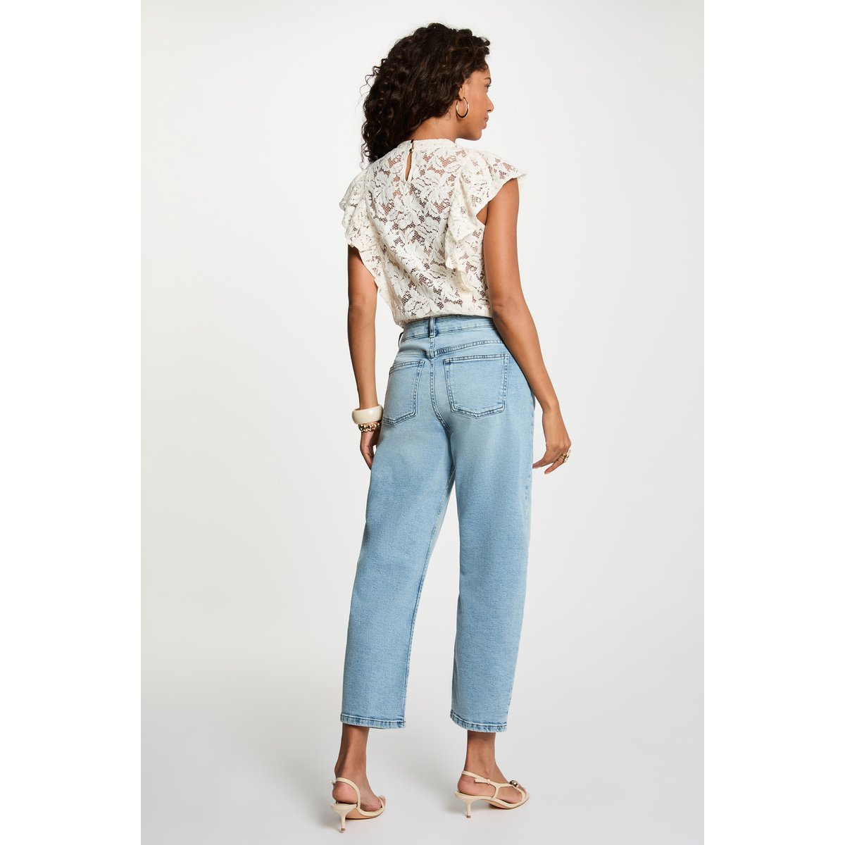 Blouse dentelle col montant ivoire, MORGAN
