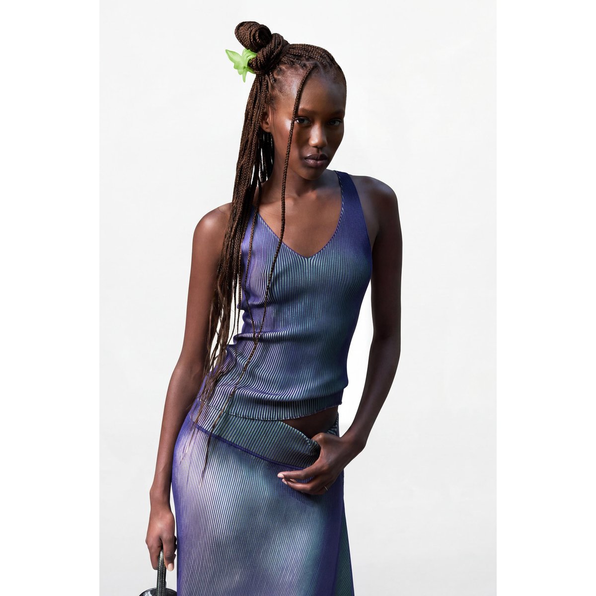 Jupe longue en maille irisée bleu, DESIGUAL