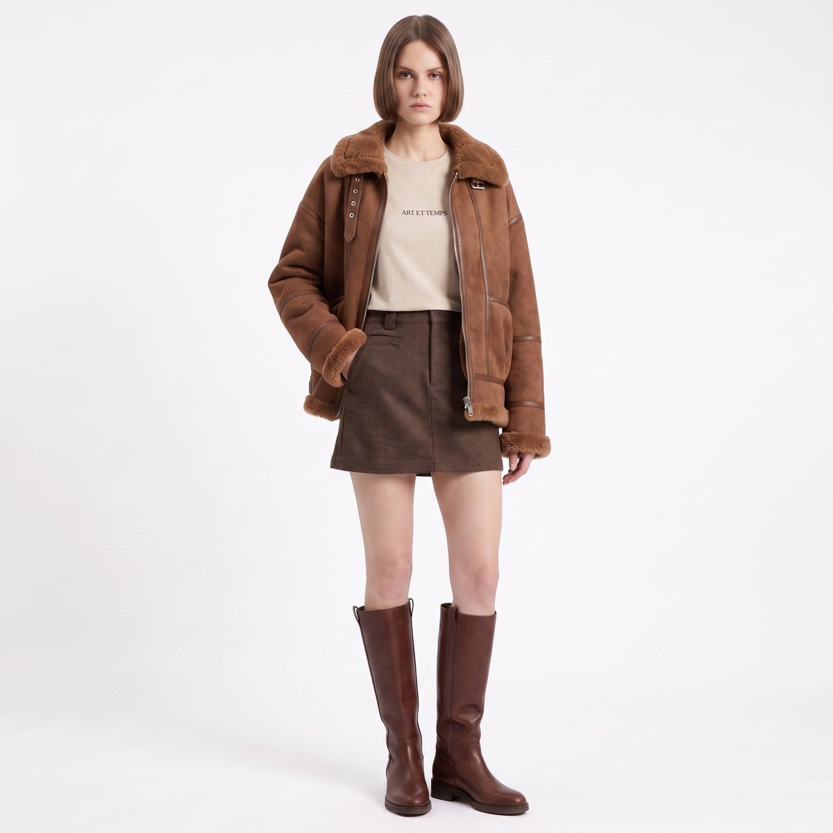 Manteau aviateur en laine beige EVONA brown, ARTLOVE