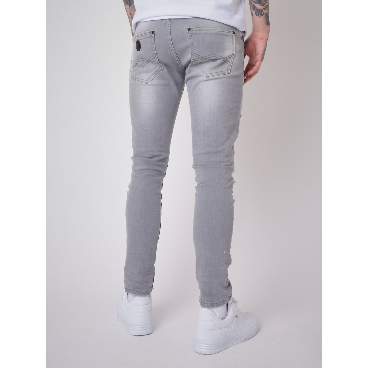 Jean Skinny effet usé et gratté gris clair, PROJECT X
