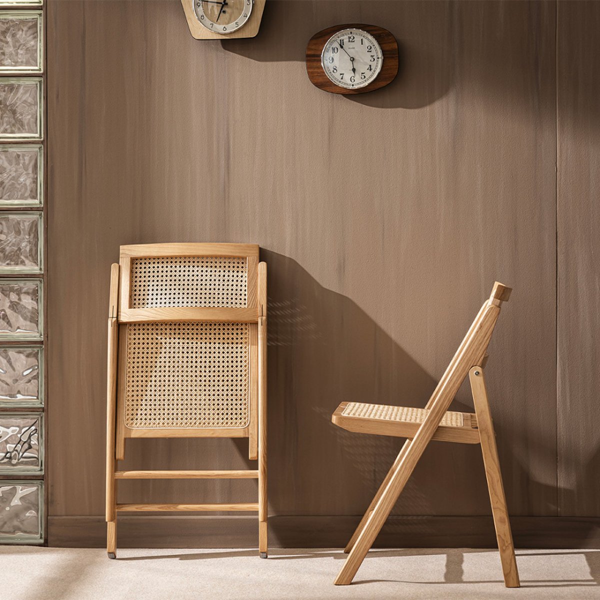 Chaise pliante en cannage et bois- PAULA bois clair, DRAWER