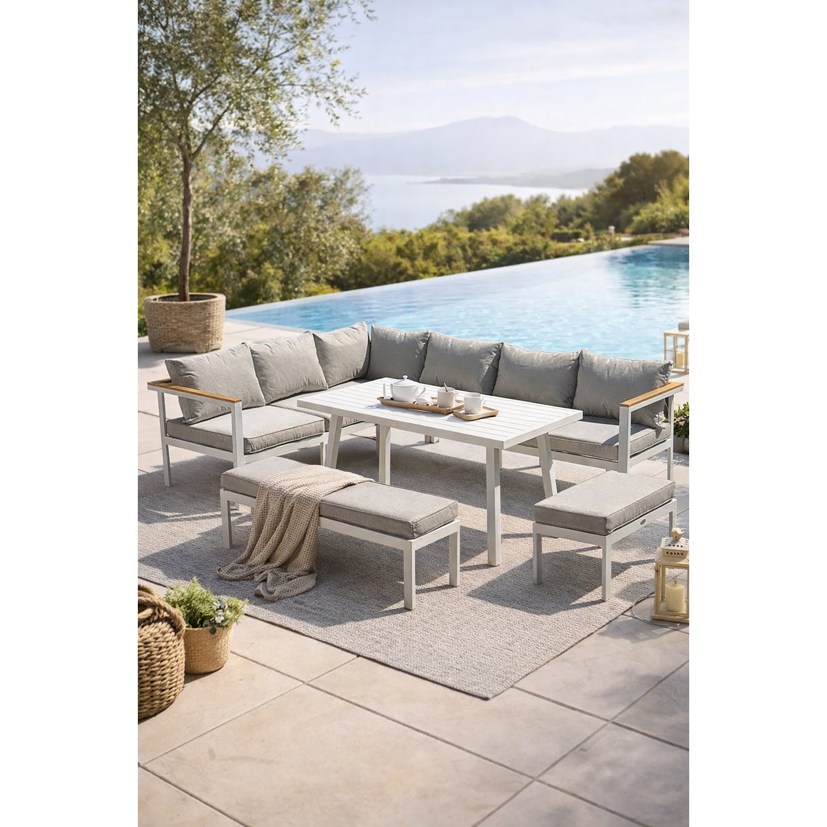 Ensemble repas de jardin 9 places MAJARI blanc, REMARQUABLE