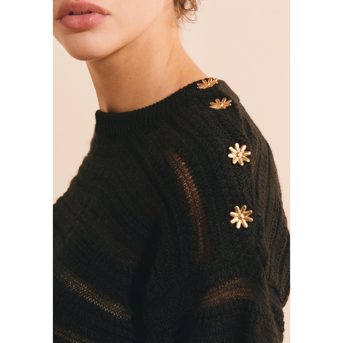 Pull manches longues avec boutons dorés SALVATORE noir, ETAM
