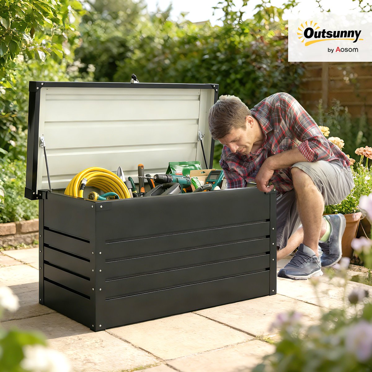 Coffre de rangement d'extérieur Acier gris anthracite, OUTSUNNY