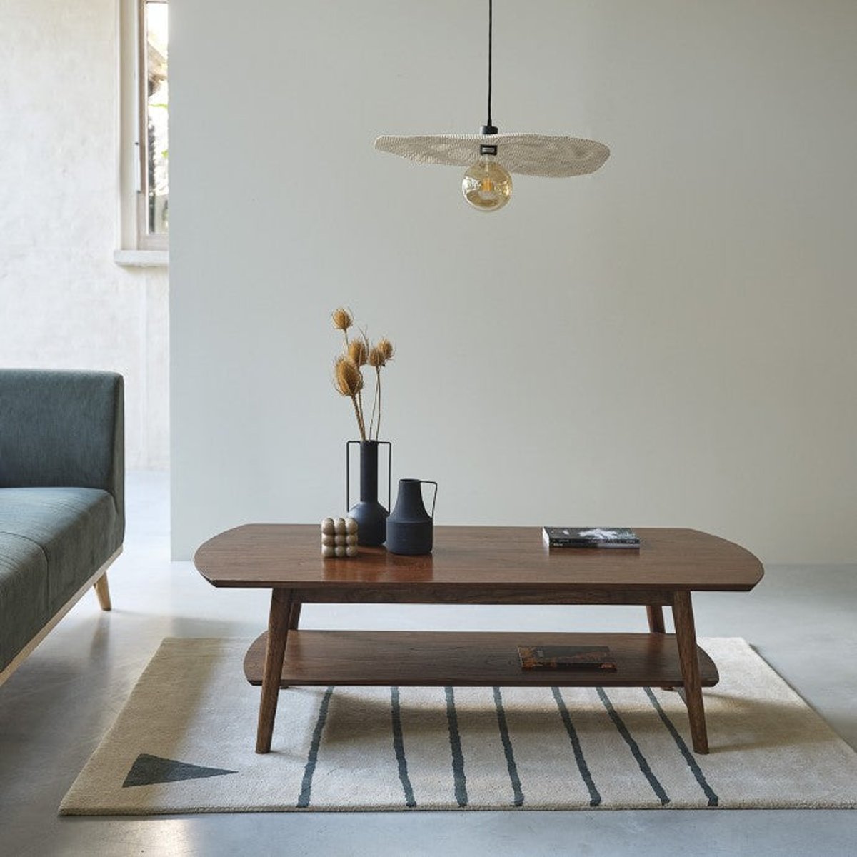 Table basse en bois massif 130 cm double plateau VINTAGE marron, BERAH GETAH