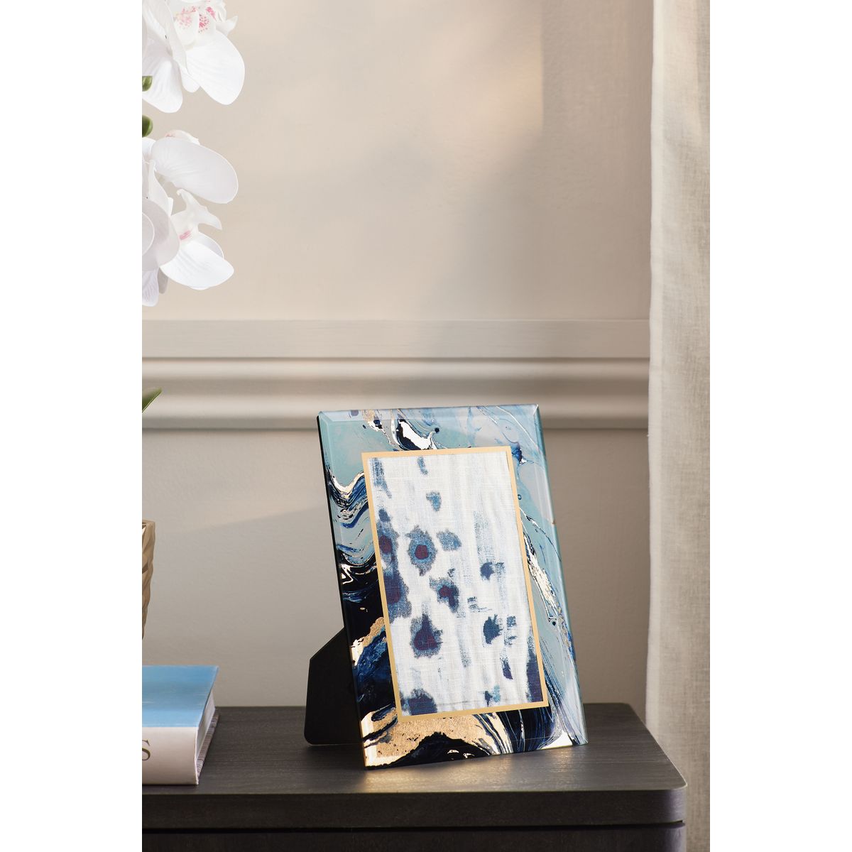 Cadre photo en verre effet marbre bleu marine, NEXT