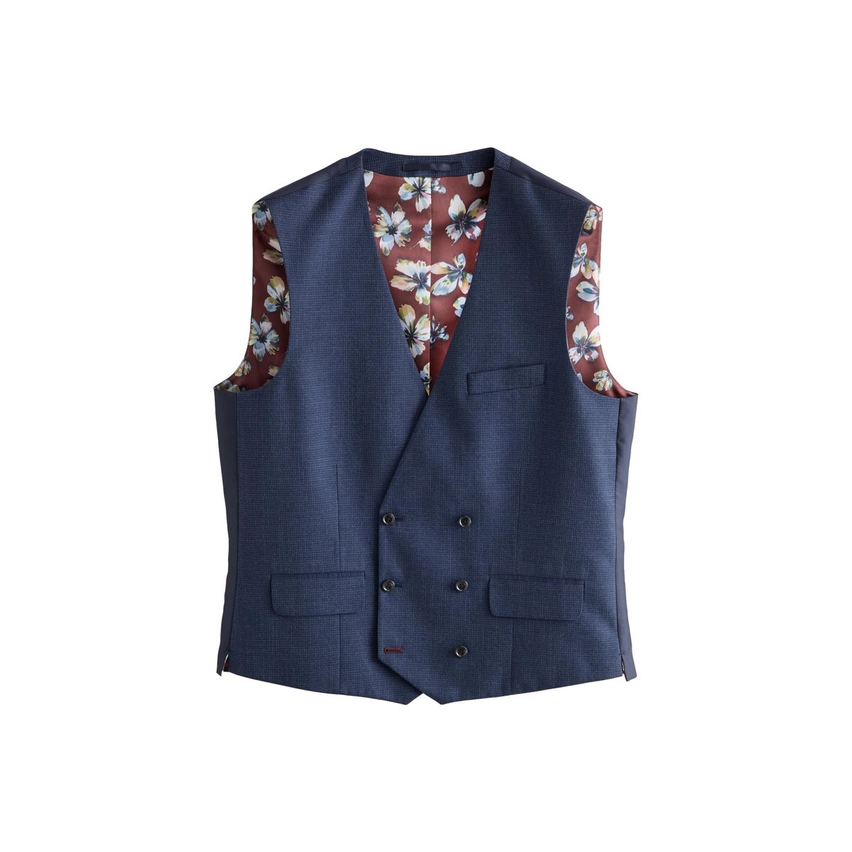 Gilet costume standard croisé pied-de-poule bleu marine, NEXT
