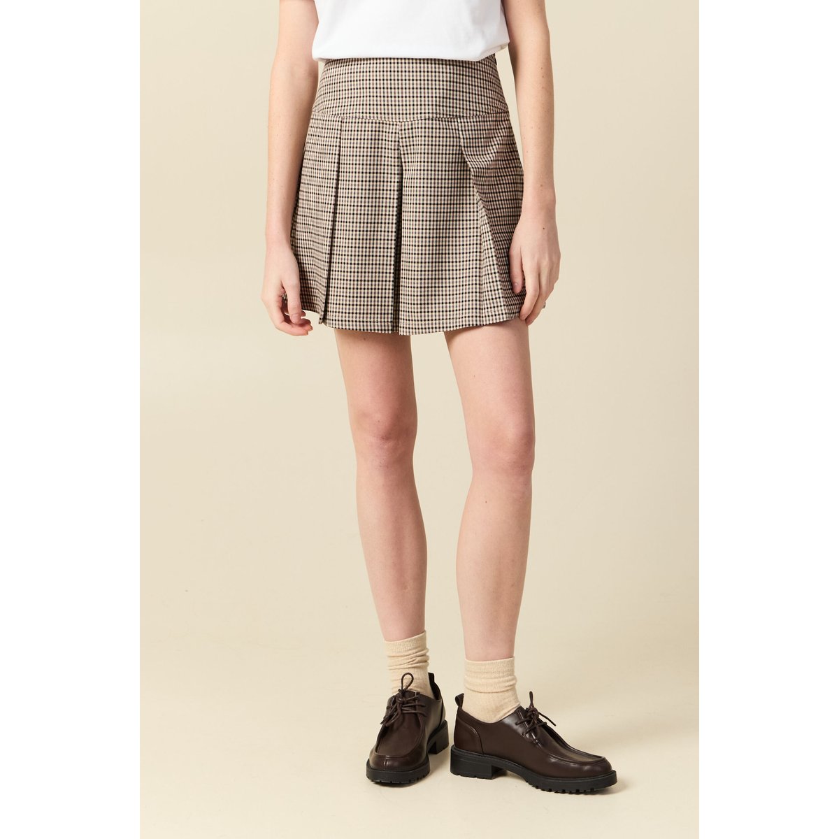 Short plissé taille haute fluide marron, BONOBO