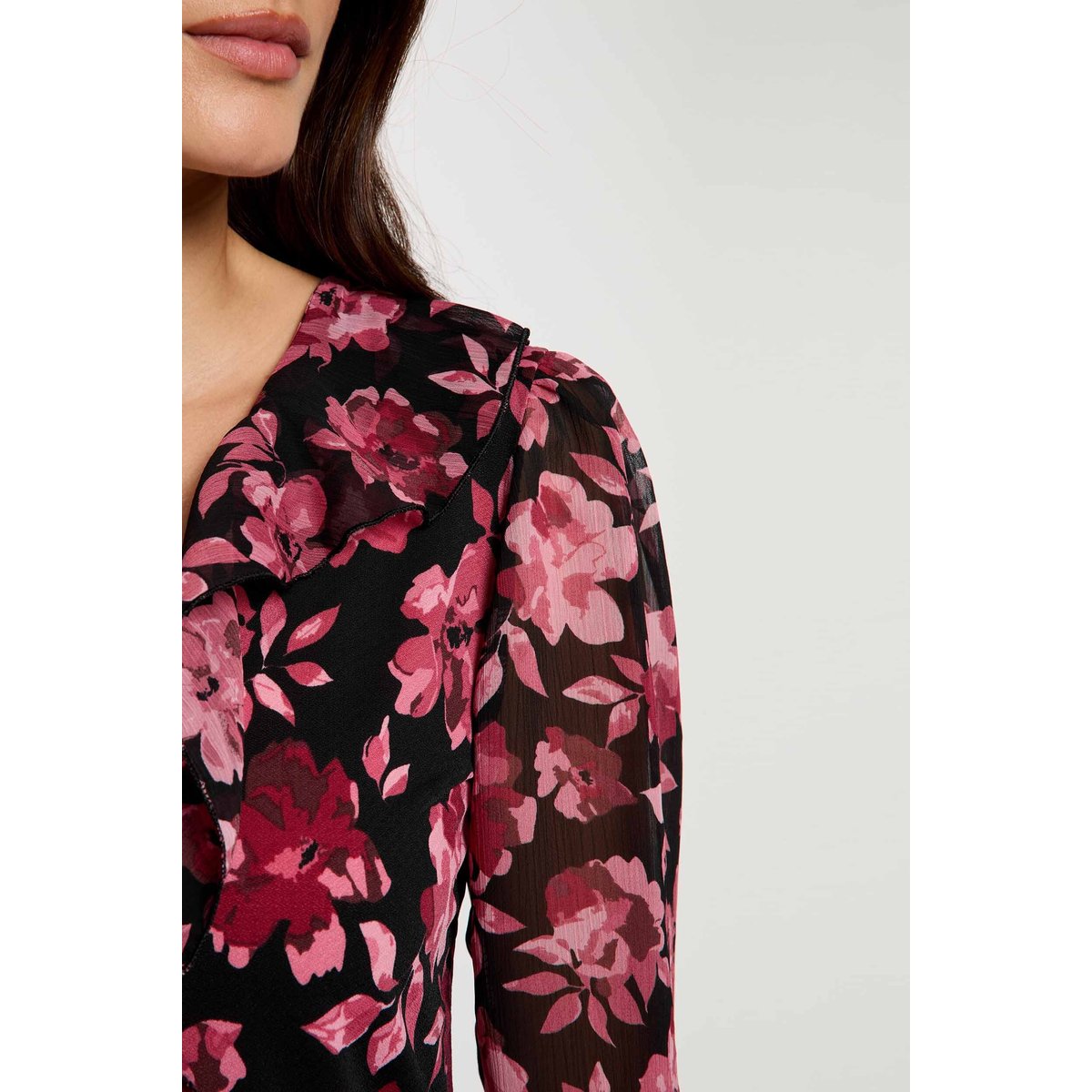 Blouse col v volants multicolore, MORGAN