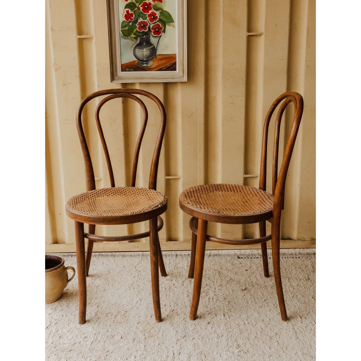 Lot de 3 chaises en bois et cannage Claude N°1628 - Bon état bois foncé, DEBONGOUT