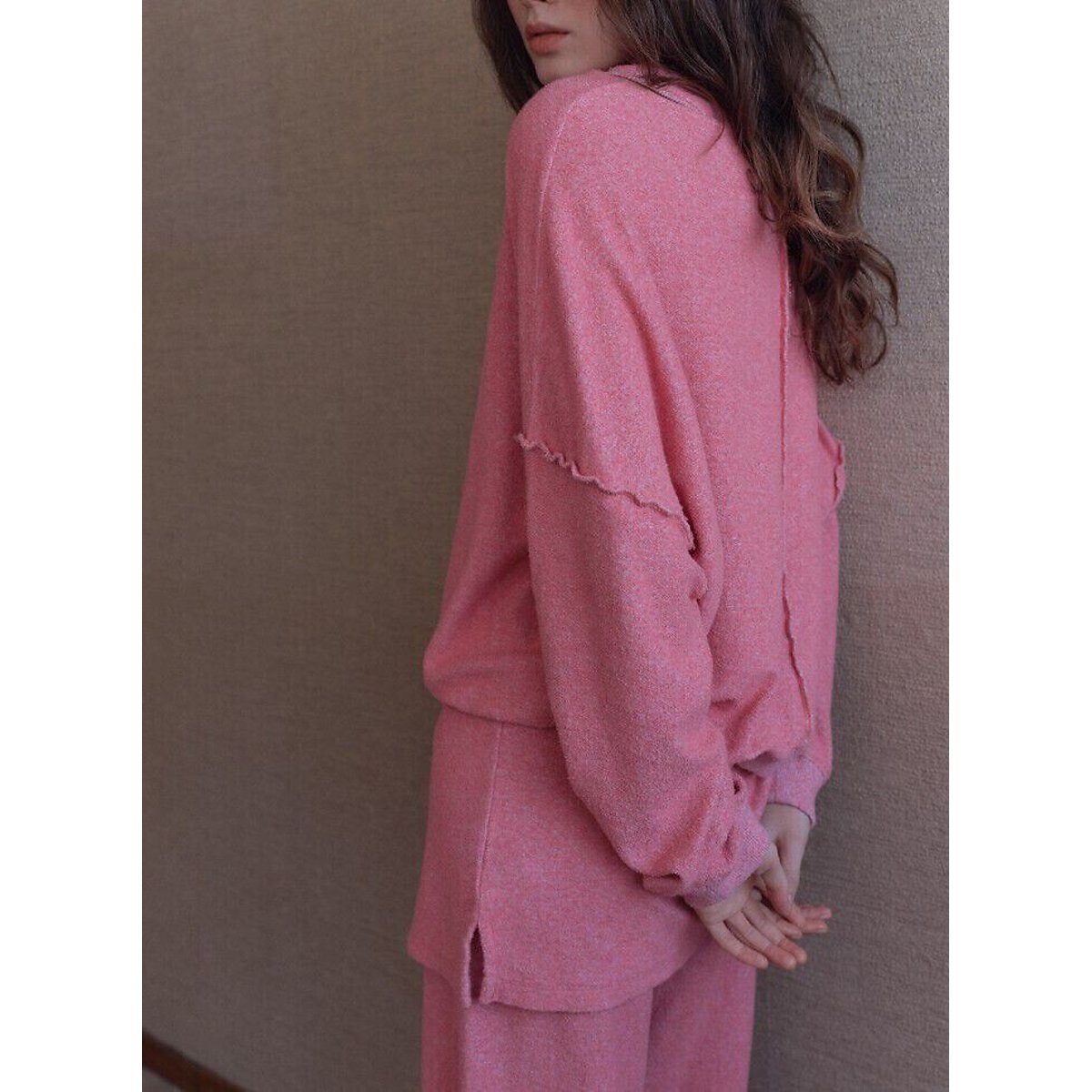 Sweat col rond manches longues, CLUWAY rose chiné, AMERICAN VINTAGE