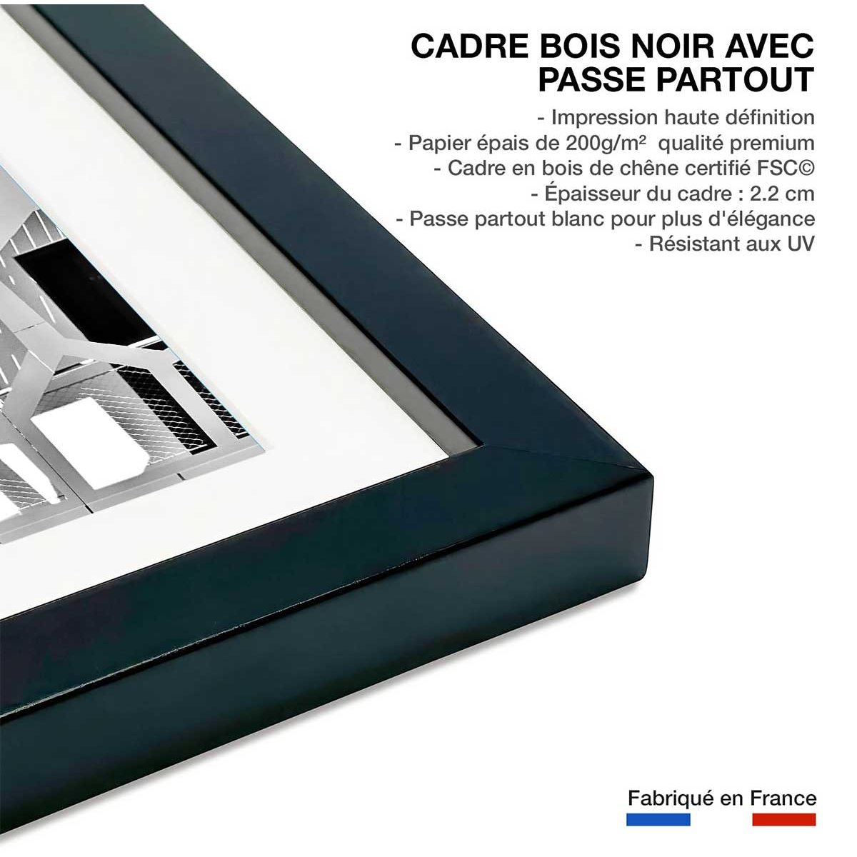 Affiche urbaine balcons sur angle affiche + cadre en bois - noir, HEXOA
