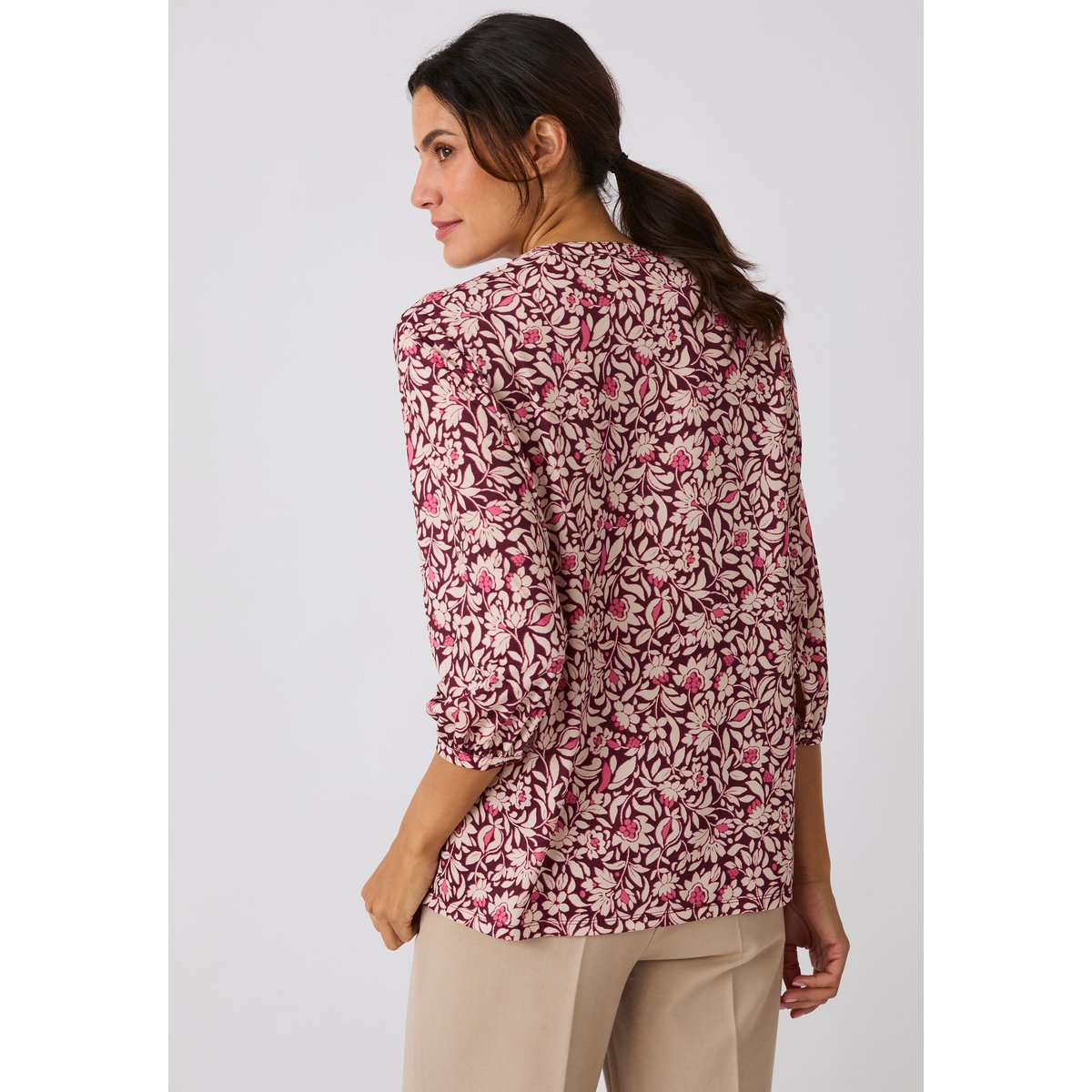 Chemisier maille crêpe rose fleuri, DAMART