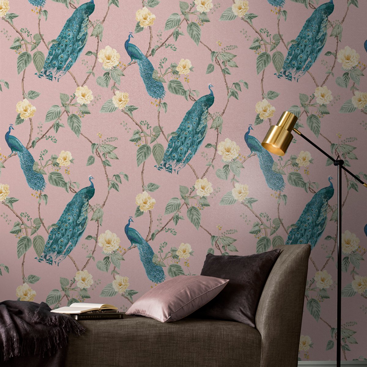 Papier peint Resplendence Blush rose, bleu, GRAHAM ET BROWN