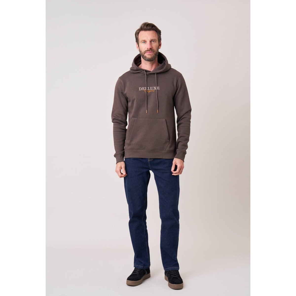 Sweat à capuche regular homme imprimé deeluxe original RAWJORN espresso, DEELUXE