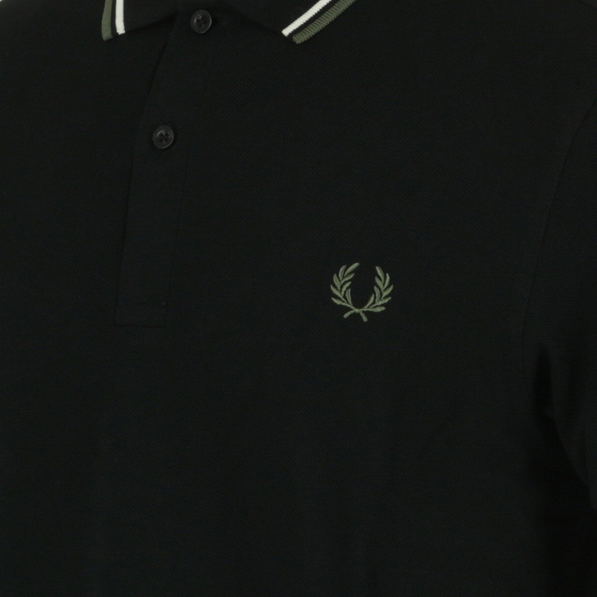 Polo Twin Tipped Fred Perry Shirt black ecru green, FRED PERRY