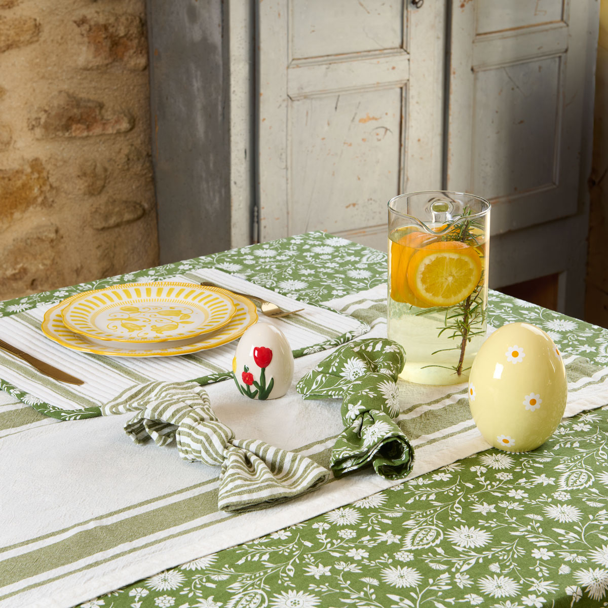 Lot de 2 serviettes de table Sous l'Olivier - 100% Coton lavé fleuri, TRADITION DES VOSGES