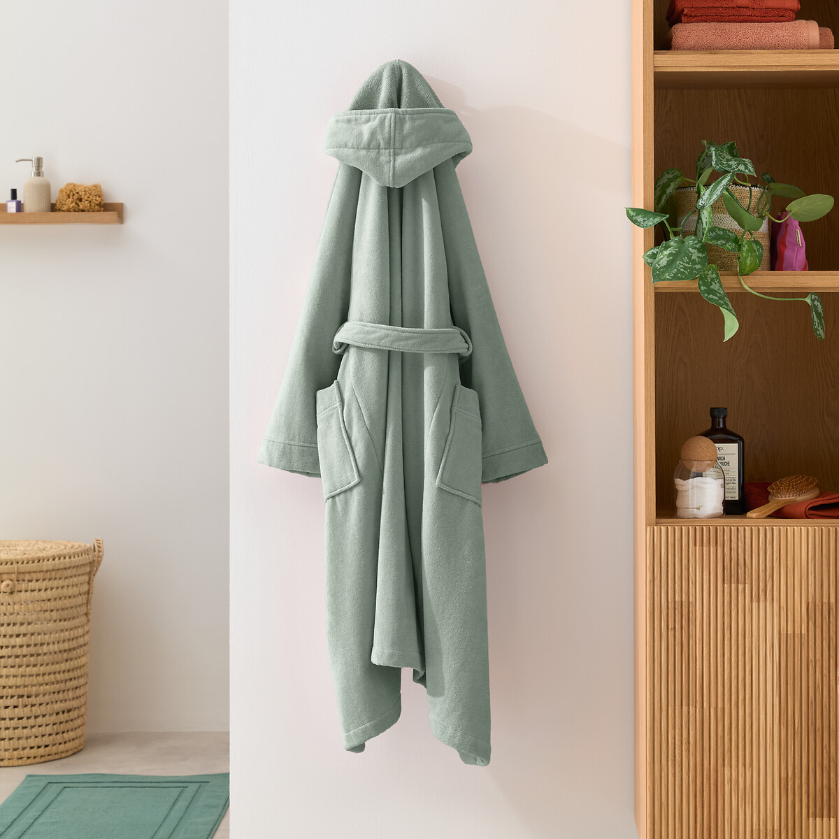 Peignoir capuche éponge velours 450 g/m2, Trizie vert sauge, LA REDOUTE INTERIEURS
