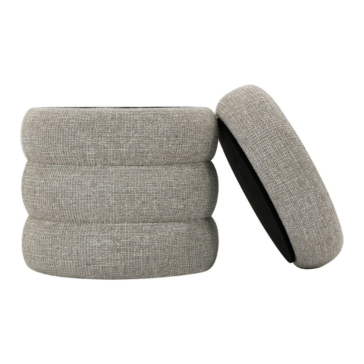 Pouf coffre tissu chenillé rouge beige, ZAGO