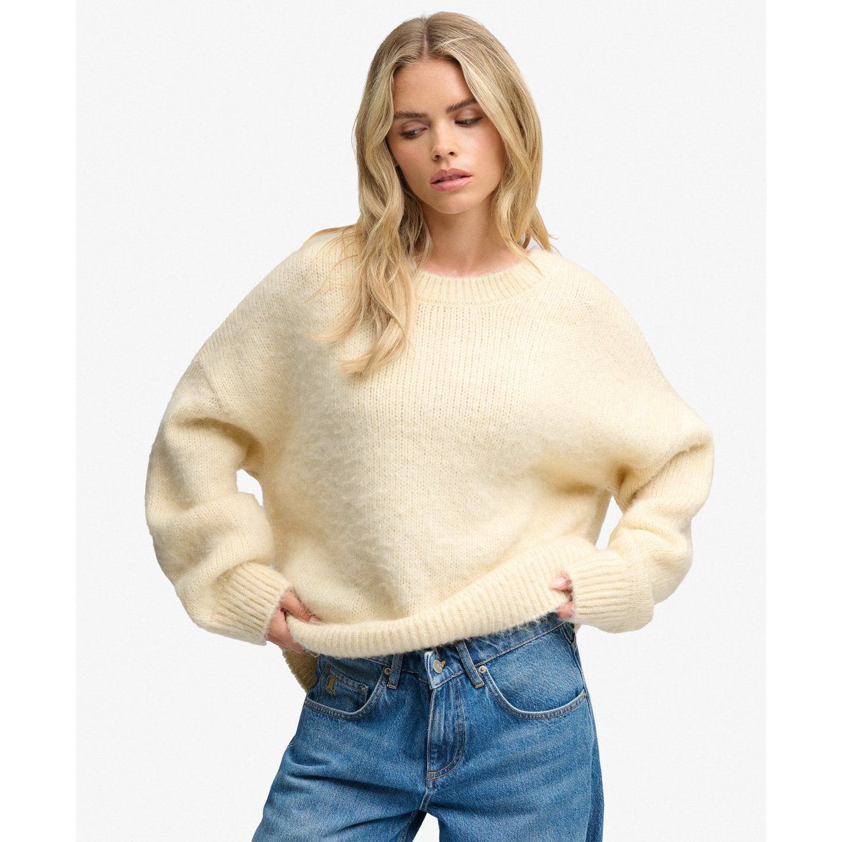 Pull Brushed Knit coupe oversize crème brûlée, SUPERDRY