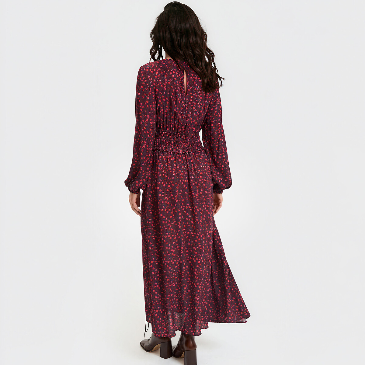 Robe midi imprimé floral à taille smockée imprimé fleur, LA REDOUTE COLLECTIONS