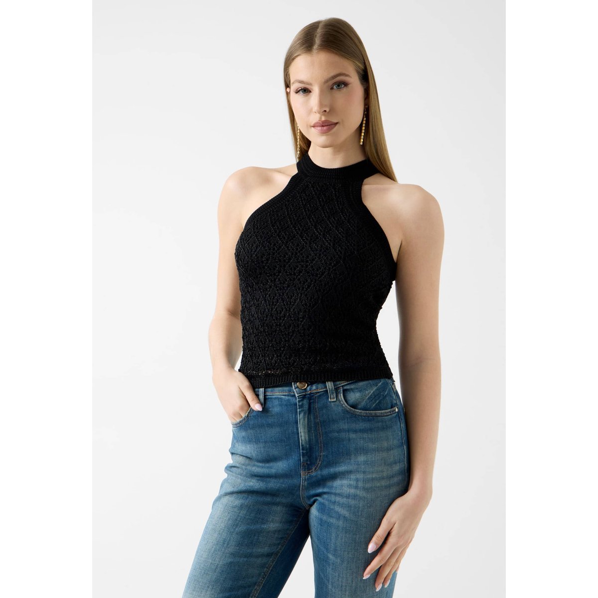 Pull À Col Halter noir, GUESS