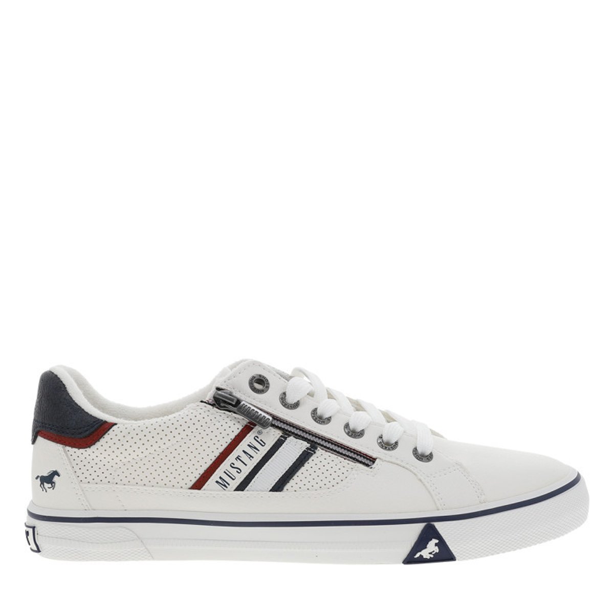 Tennis blanches à semelle à talon plat et à lacets et zip latéral blanc, MUSTANG