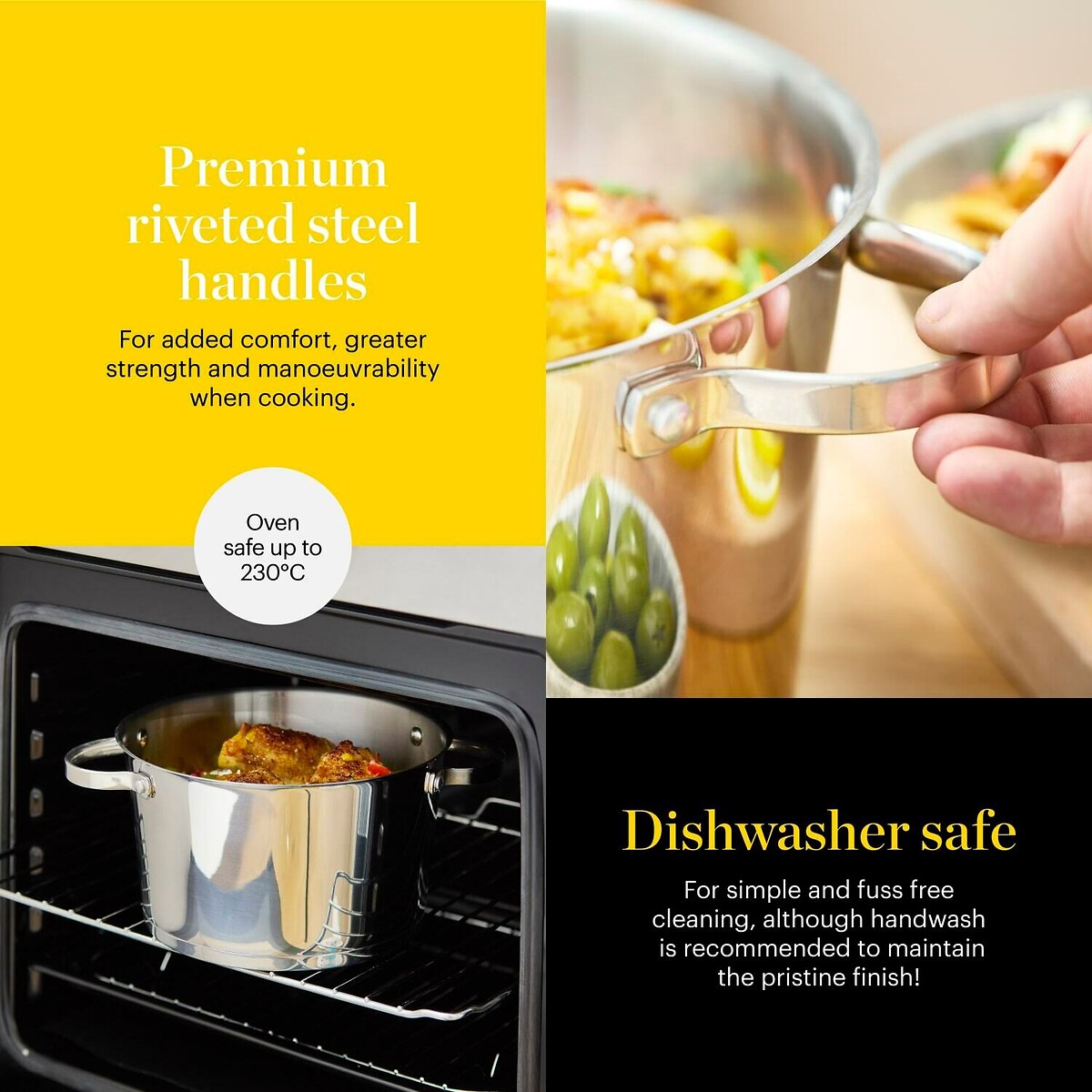 24cm Stainless Steel Casserole with Lid silver-coloured, GOOD FOOD BY TOWER