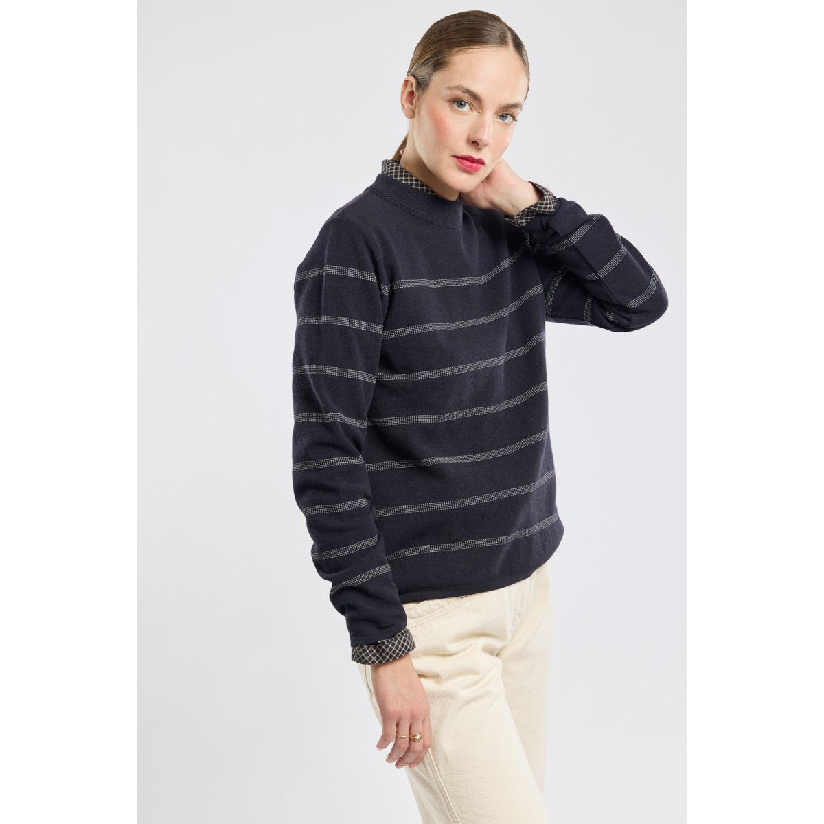 Pull marin rayé en laine rich navy/nature, ARMOR-LUX