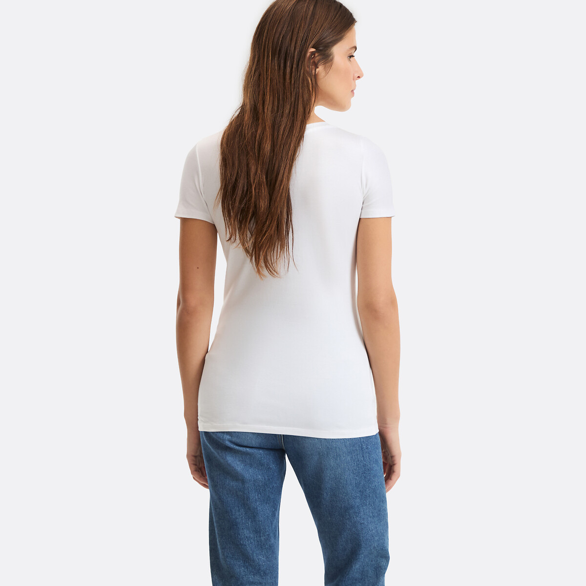 T-shirt maniche corte in cotone stretch bianco, LA REDOUTE COLLECTIONS