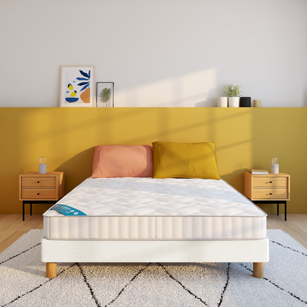 Ensemble matelas mousse HD28kg, soutien ferme, accueil mémoire de forme +sommier naturel lin, LA REDOUTE INTERIEURS