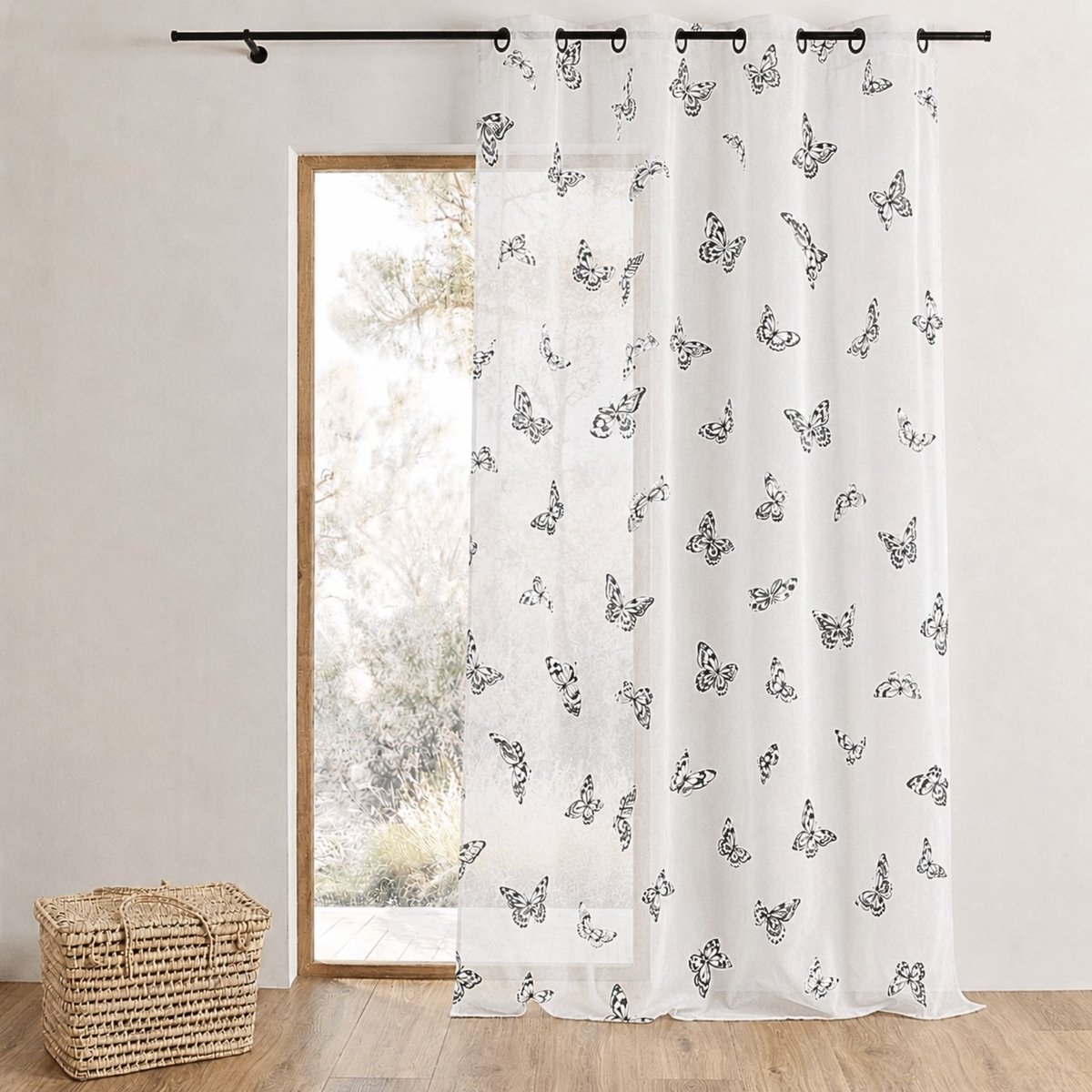 Voilage à œillets à motif papillons blanc, HOME MAISON