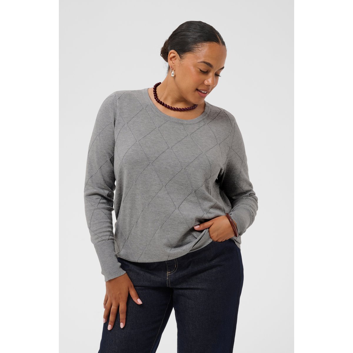 Pullover tricoté gris grey melange, KAFFE CURVE