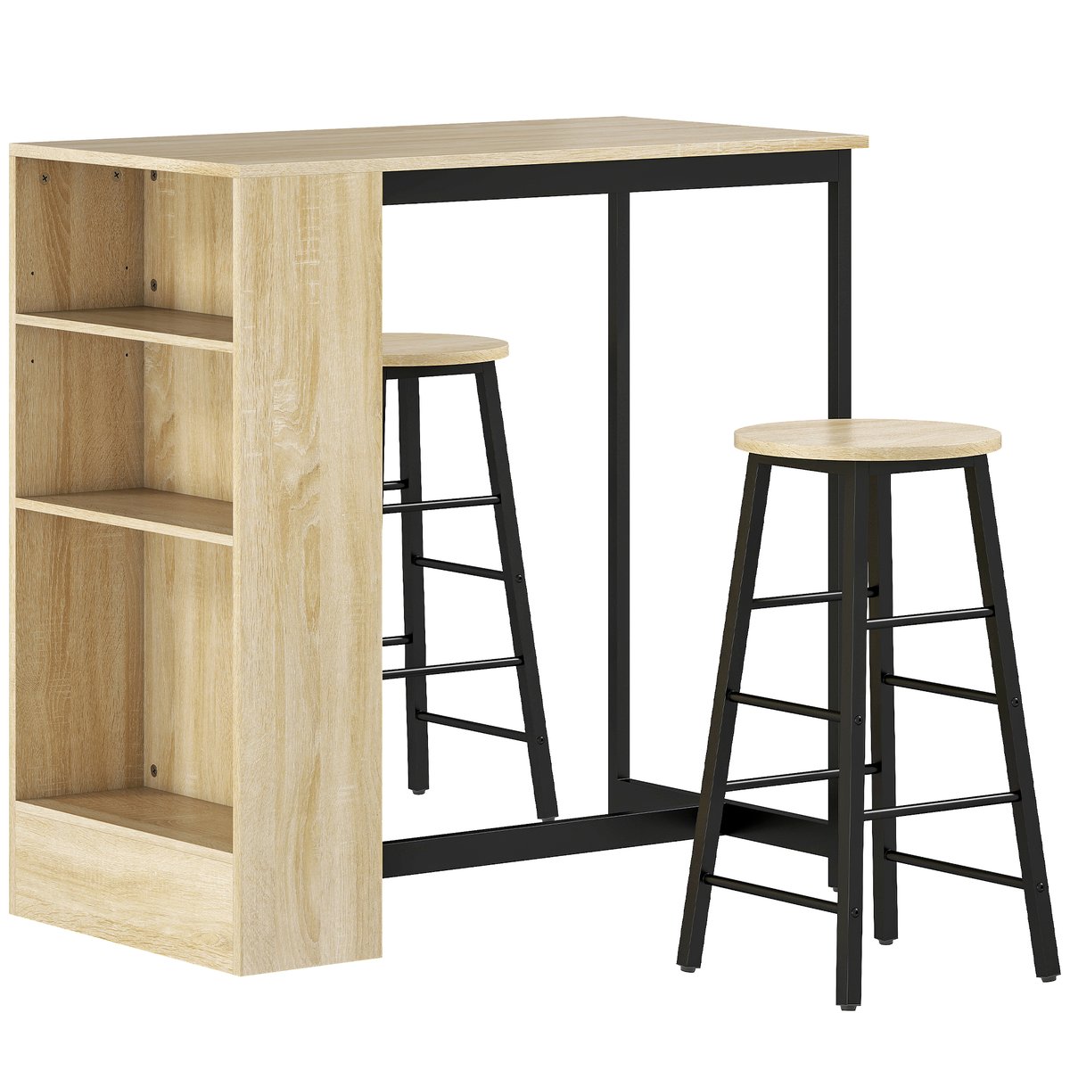 Ensemble de table de bar Panneau de chêne et noir, HOMCOM