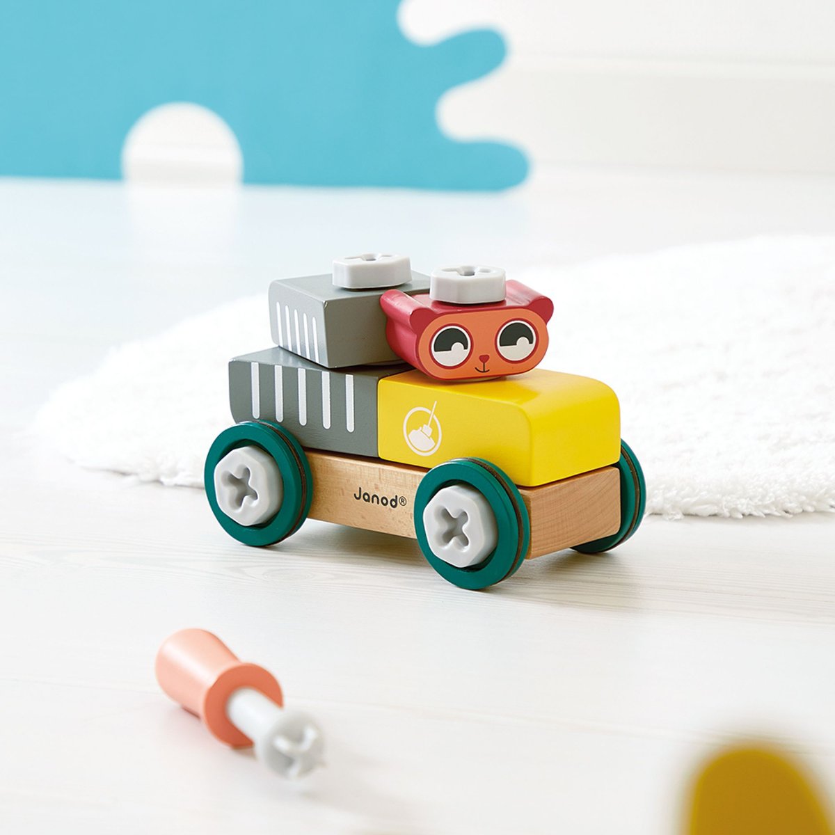 Jeu De Construction En Bois, Voiture À Bricoler multicolore, JANOD