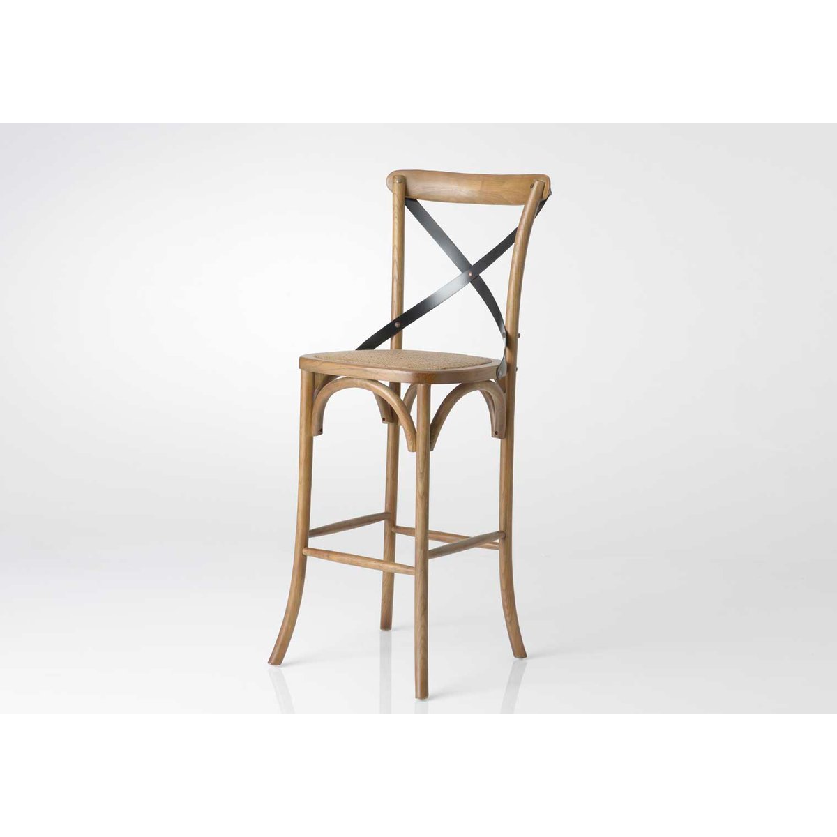 Chaise de bar en orme et paille assise 75 cm Croisillon marron, AMADEUS