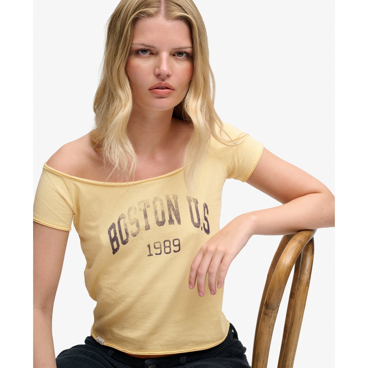 Top Bardot Graphique Manches Courtes Coupe Ajustée brume jaune, SUPERDRY