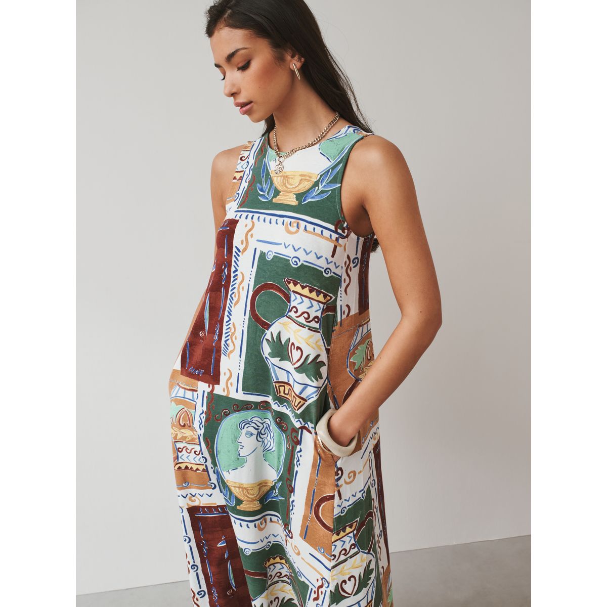 Robe longue en jersey avec dos dégagé orange/graphique, NEXT
